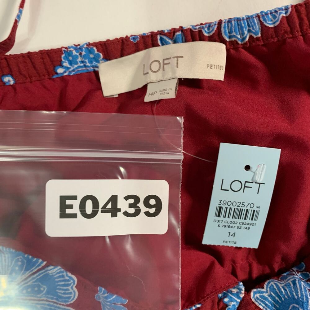Loft Floral Side Tie Midi Pocket Dress 14P NEW Tiered Stretch Bodice Red Blue - Picture 4 of 10